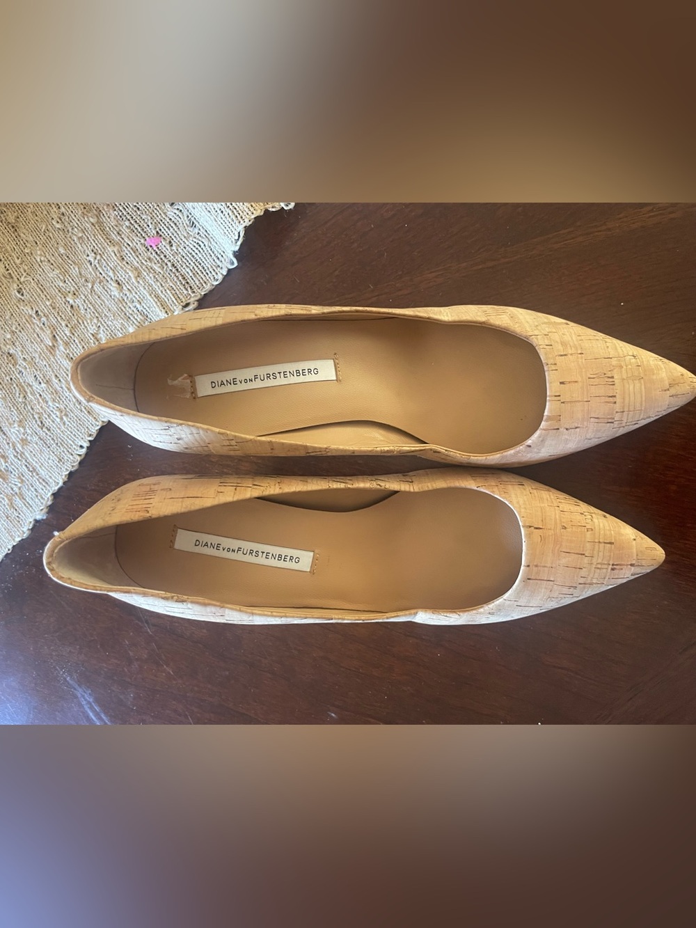 Diane Von Furstenberg Natural Cork Pointed-Toe Heels